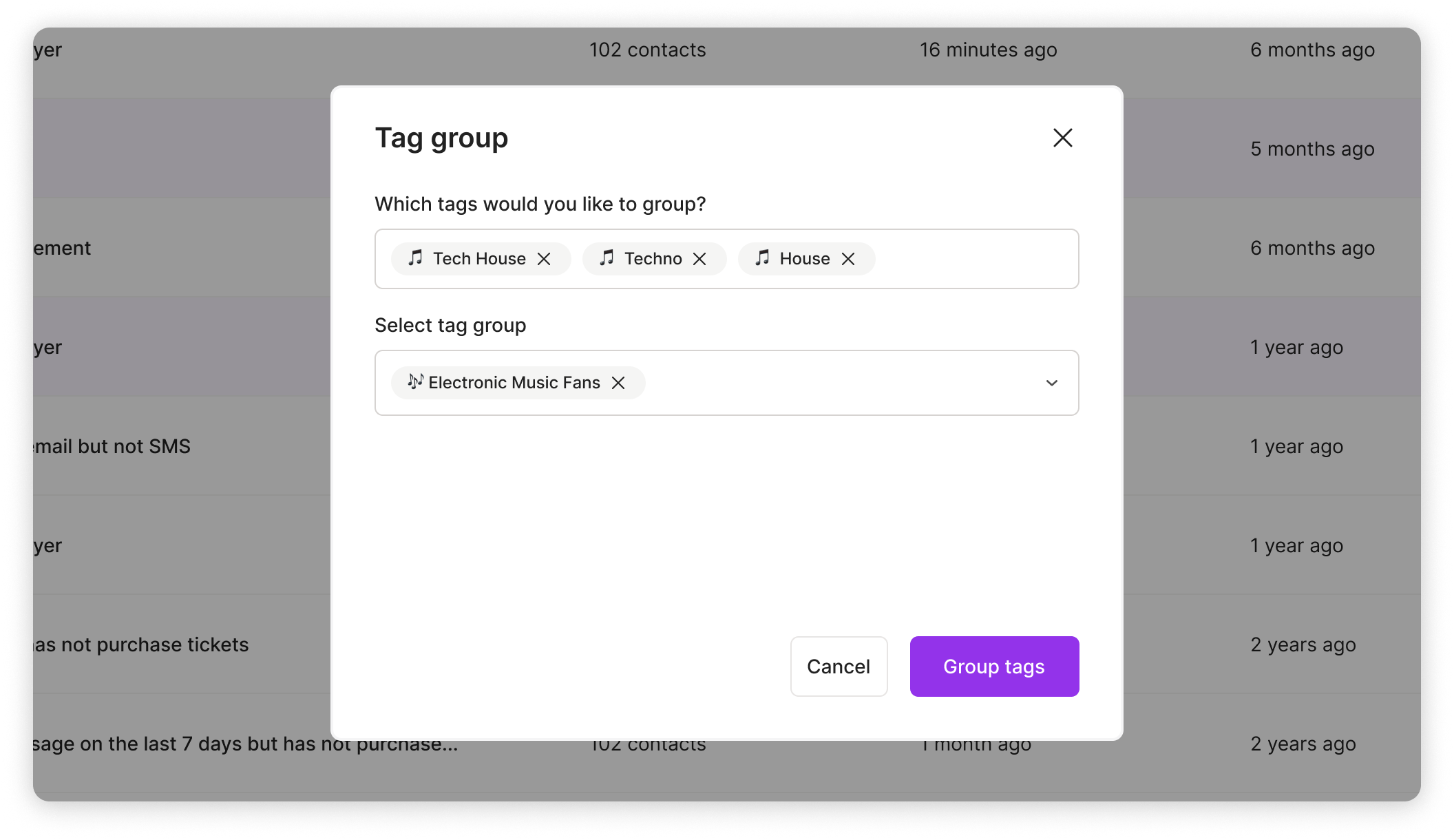 Image of new Audience Republic group tags UI