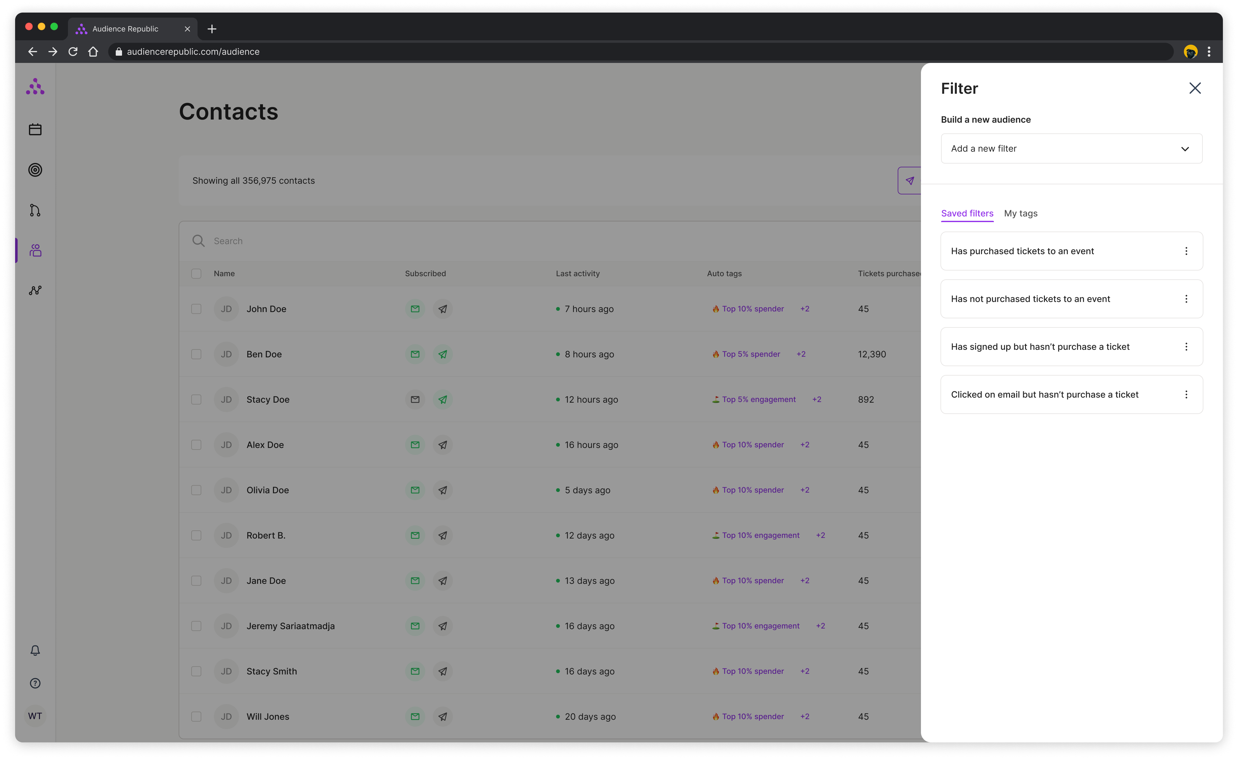 Image of new Audience Republic filtering UI