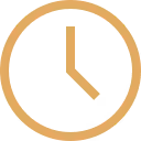 Clock icon showing the time as 3:30 with a gold circular border and hands.