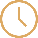 Clock icon showing the time as 3:30 with a gold circular border and hands.