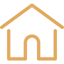 Simple orange house icon with a peaked roof and an arched doorway.