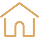 Simple orange house icon with a peaked roof and an arched doorway.