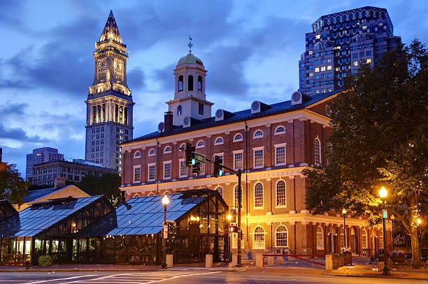 An image of Faneuil Hall is located near the waterfront in Boston.