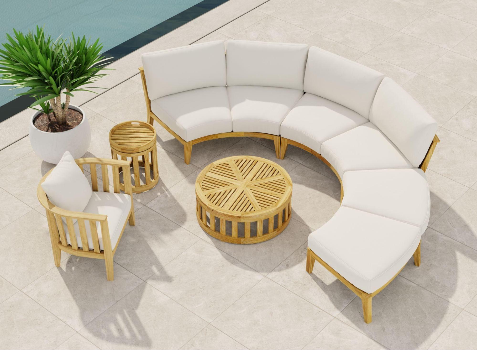 An image of 70929 Kafelonia 6 piece Sofa Sectional Set aerial view on stone tiled pool deck with a potted plant next to a pool.