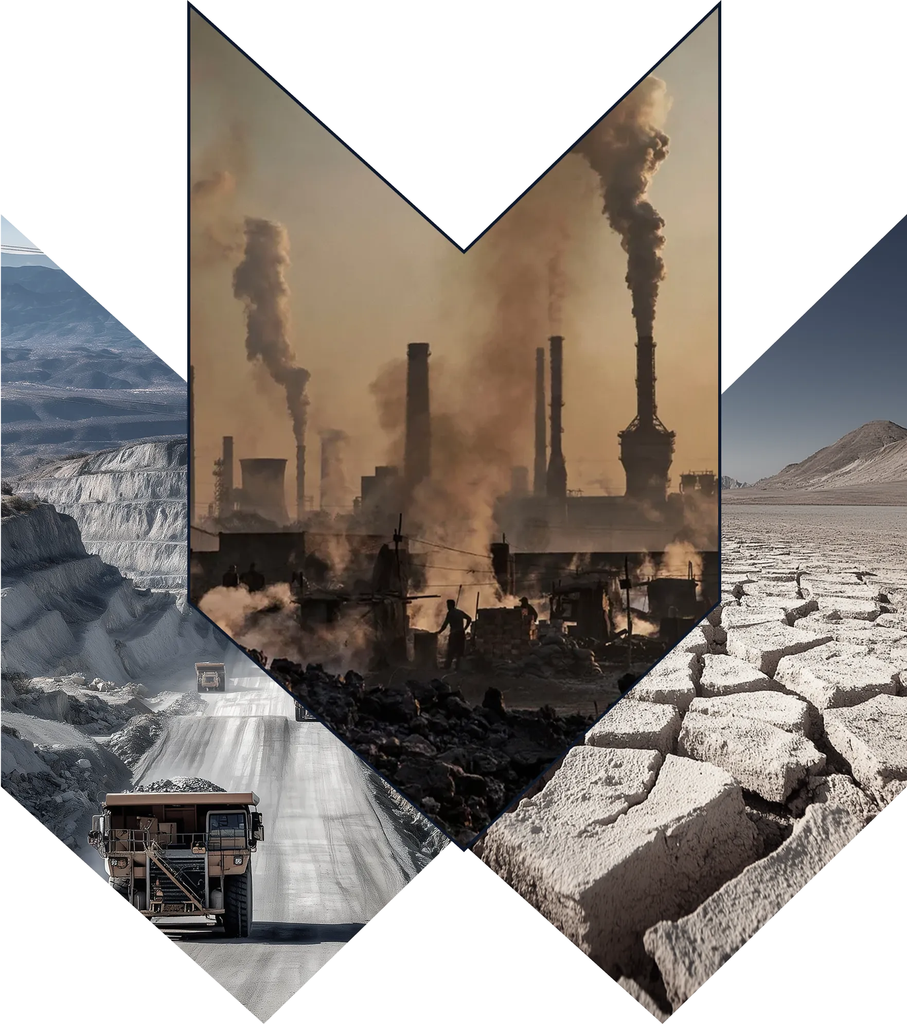 Industrial pollution scene with smokestacks releasing thick smoke into the air, illustrating environmental degradation.