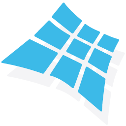 Stylized grid of blue and gray squares forming a curved, wave-like pattern.