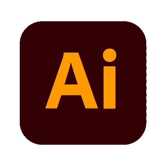 Adobe Illustrator logo with orange Ai letters on a dark brown rounded square background.