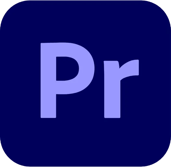 Adobe Premiere Pro logo with letters 'Pr' in light purple on dark blue square background.