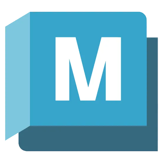Blue cube with white letter M on front face.