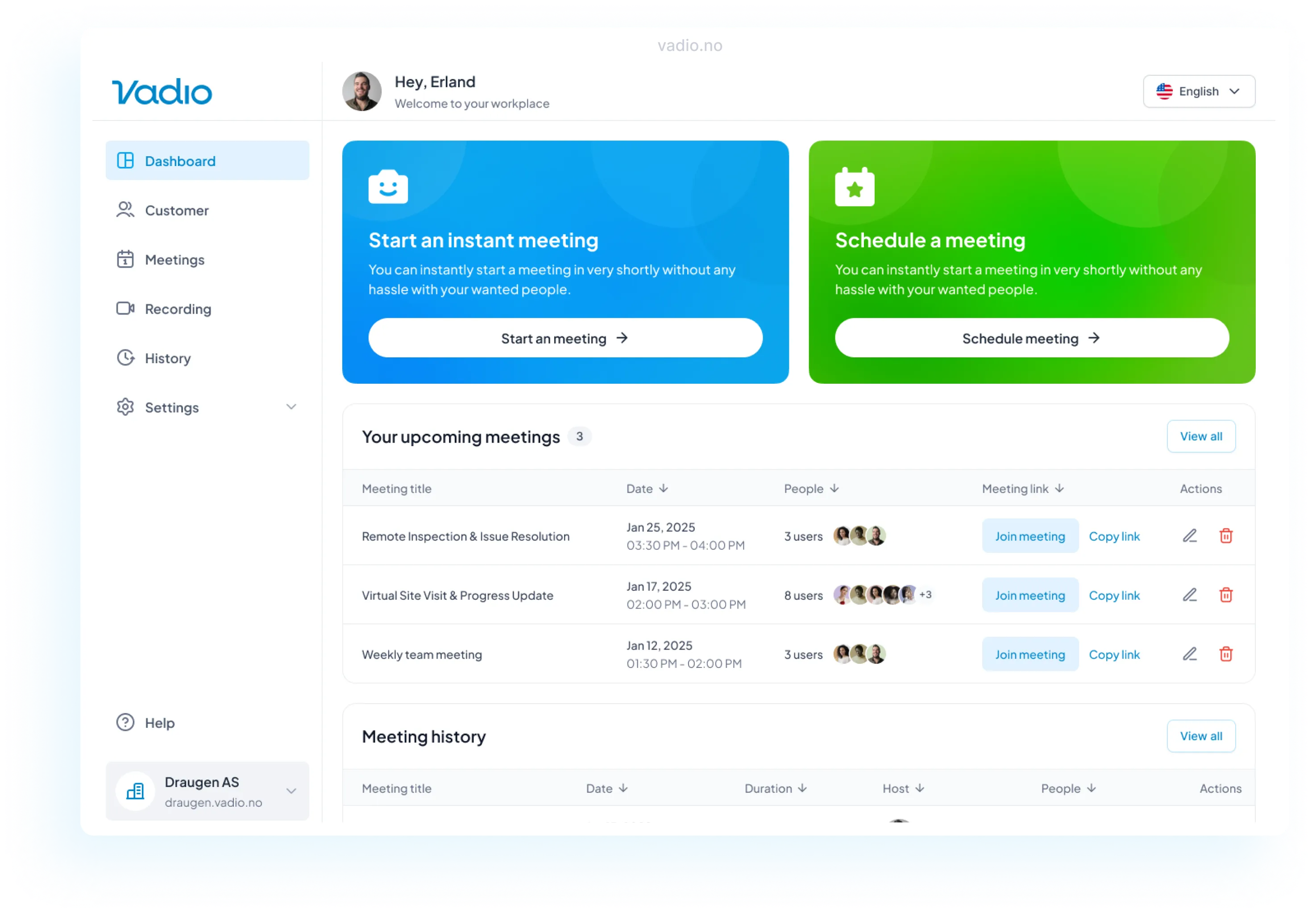 An image of the admin panel in Vadio