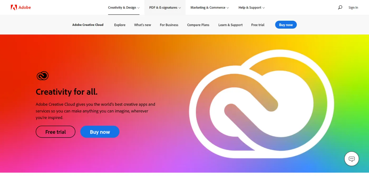 Adobe Creative suite website hero section photo