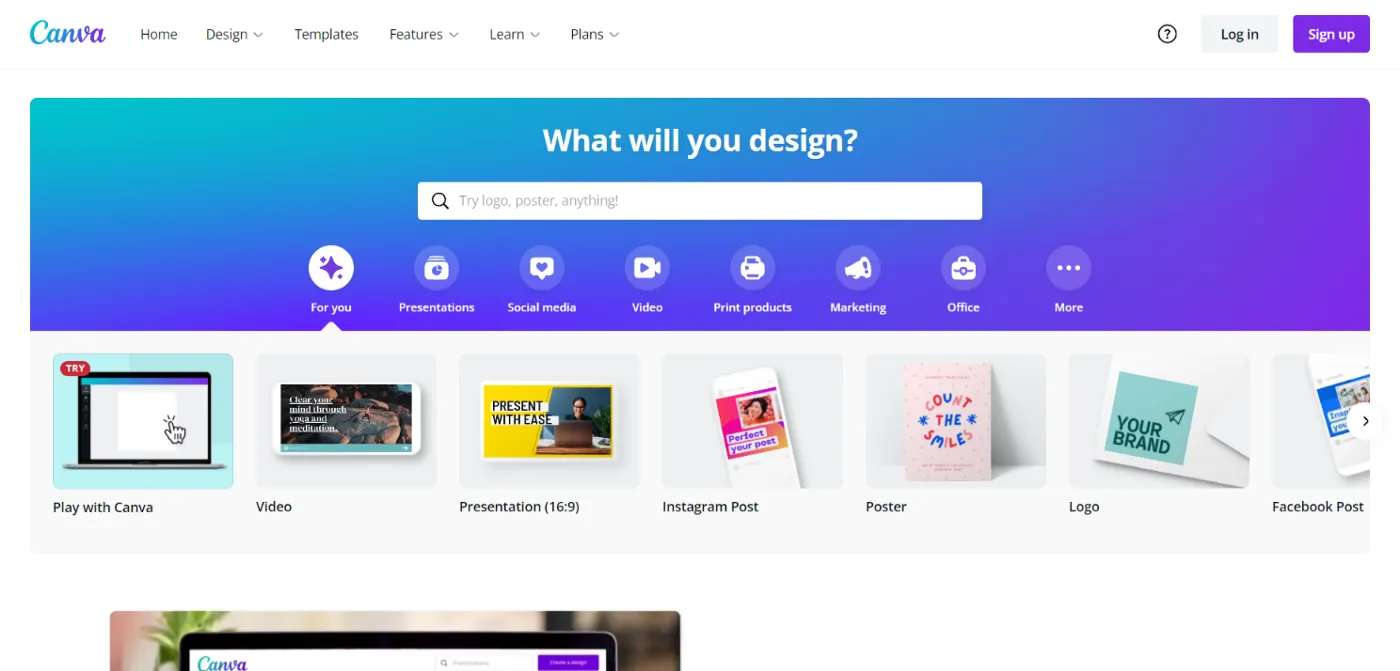 Canva website hero section photo