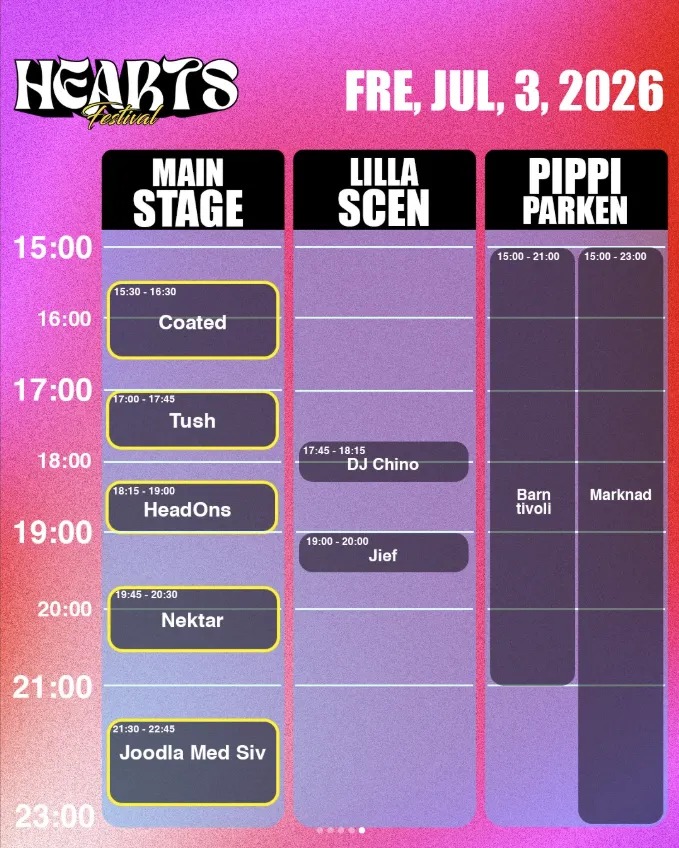 Hearts Festival spelschema för fredag.