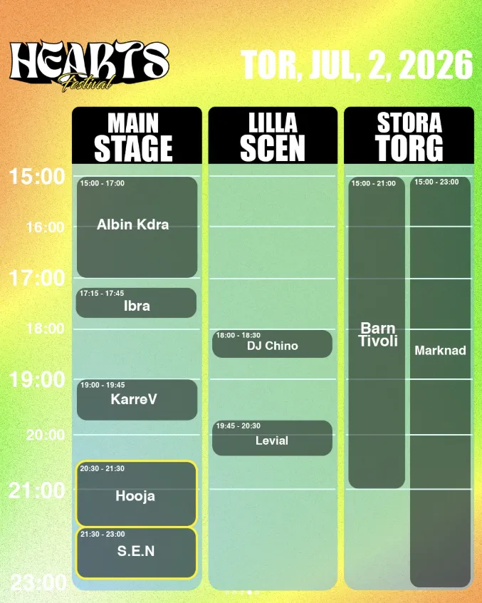 Hearts Festival spelschema för torsdag.