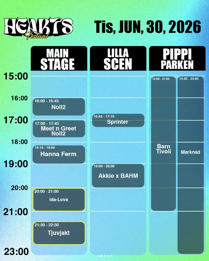 Hearts Festival spelschema för tisdag.