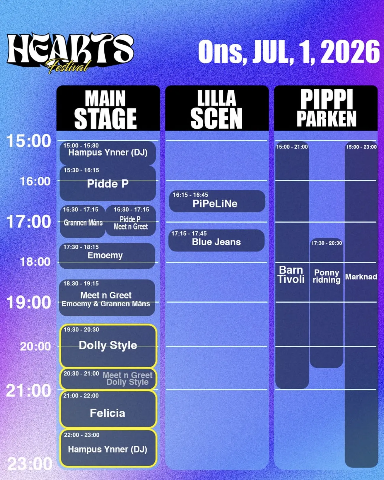 Hearts Festival spelschema för onsdag.