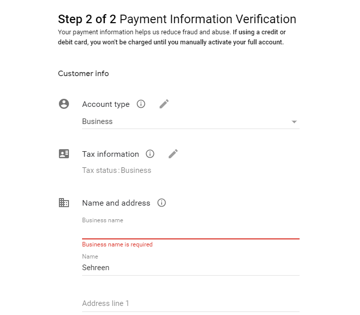 Payment information verification