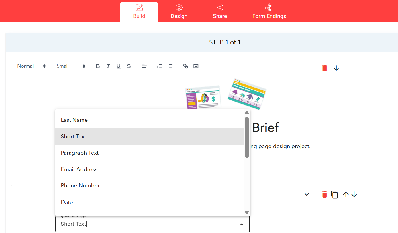 A section called “STEP 1 of 1”