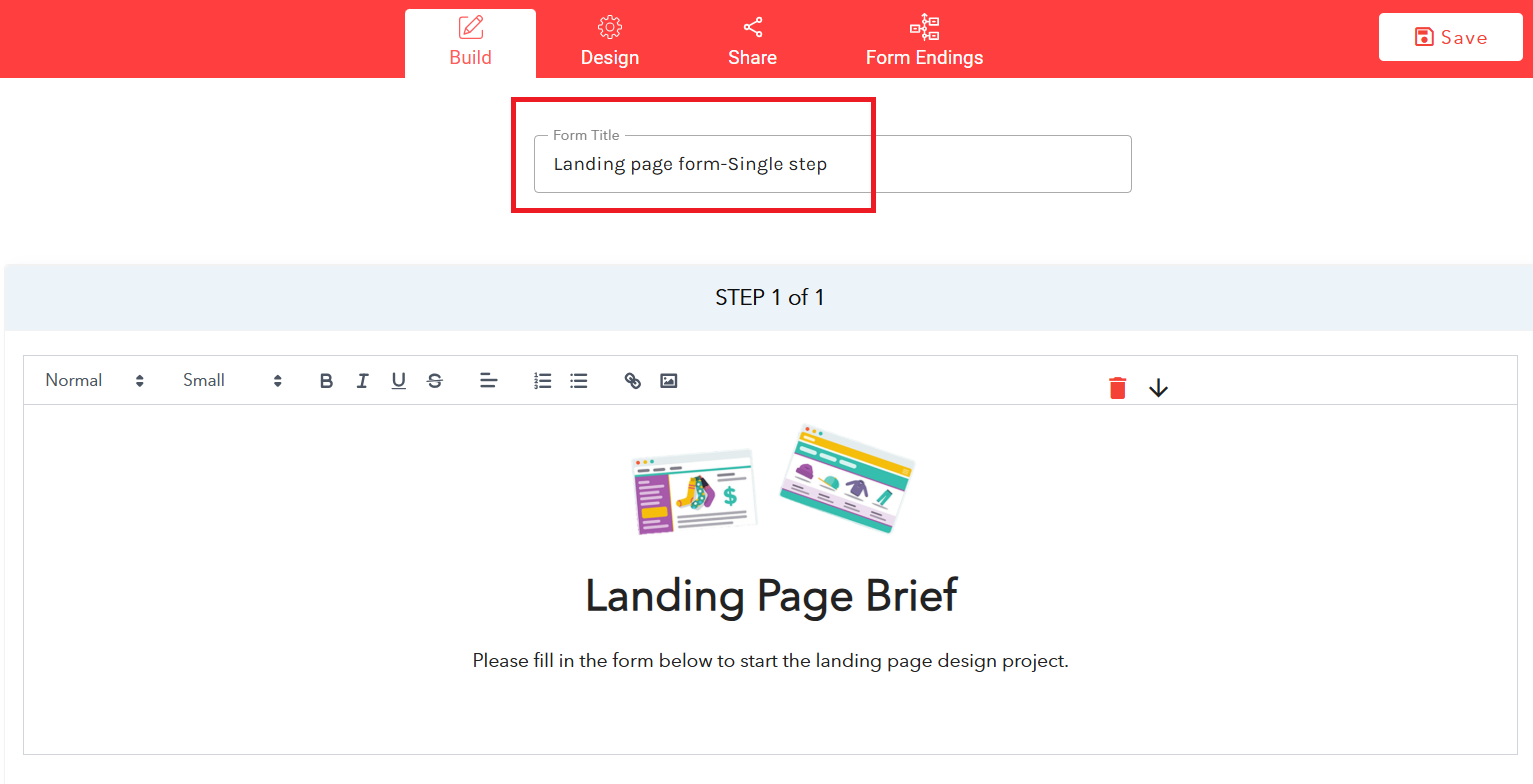 You will see a section called “Form Title” where you can replace “My Form” with your form’s name 