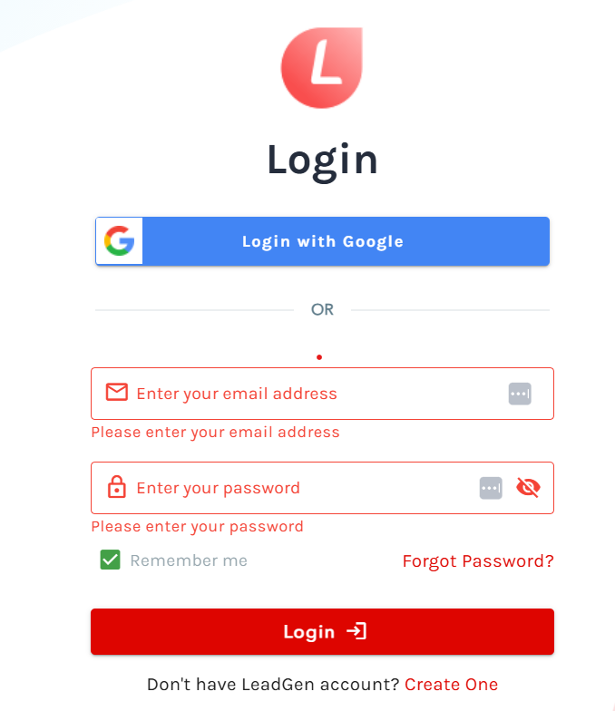Login page