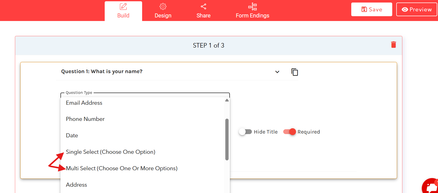 choose between “Single select” and “Multiple select”.