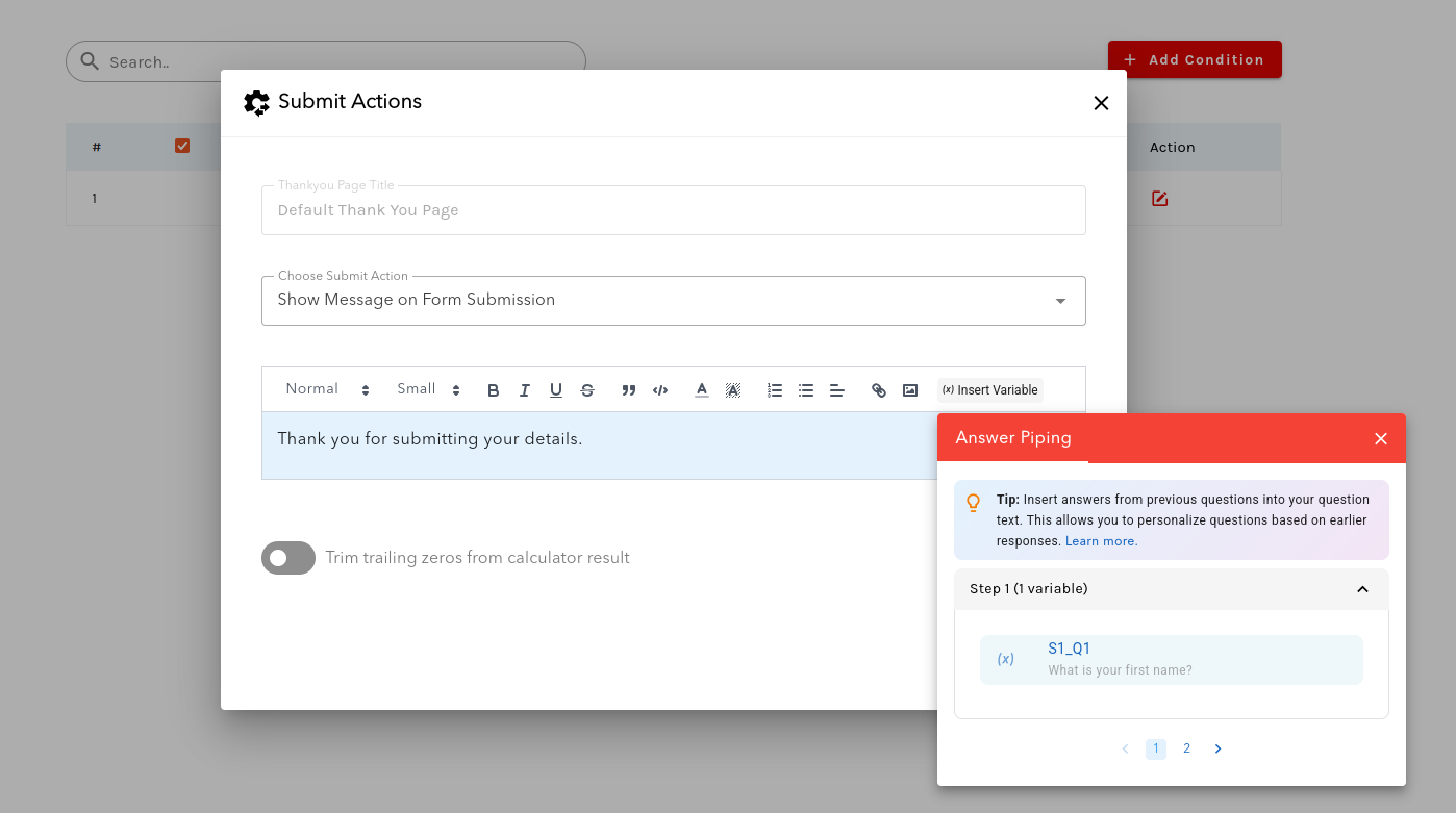 Adding answer piping