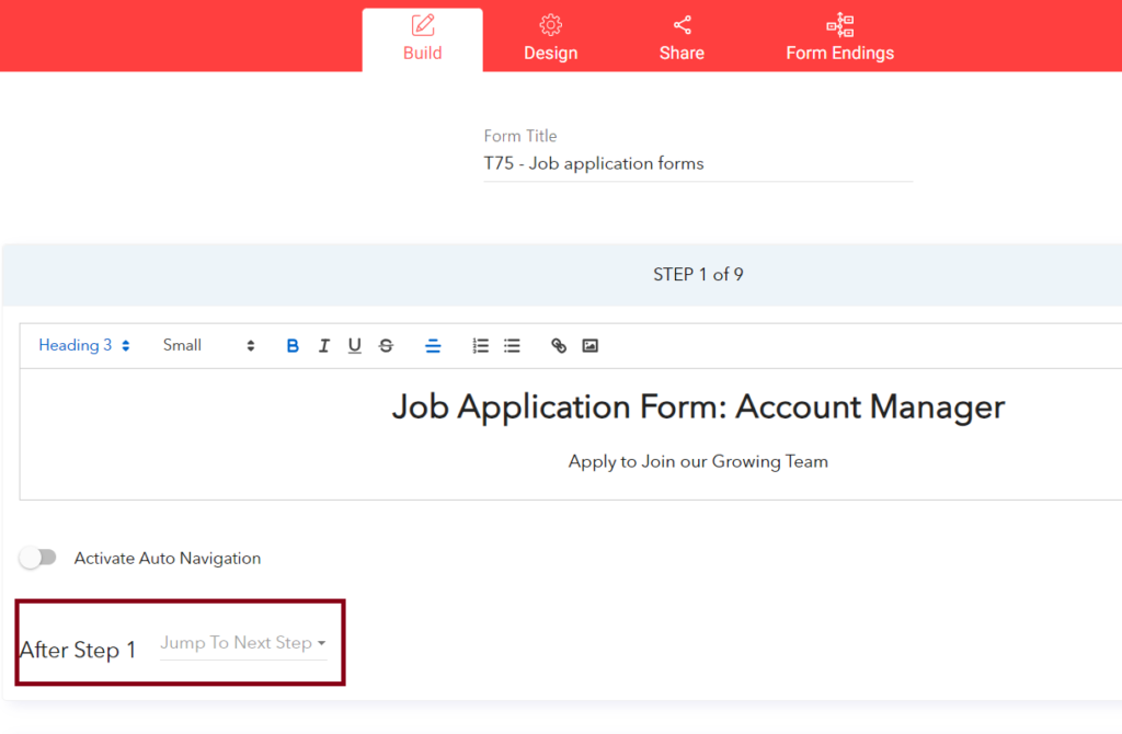 After Step 1, the user will go to the next step