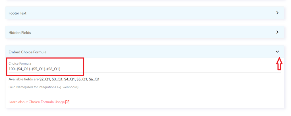 In the “Choice Formula” field, you have to type in the formula