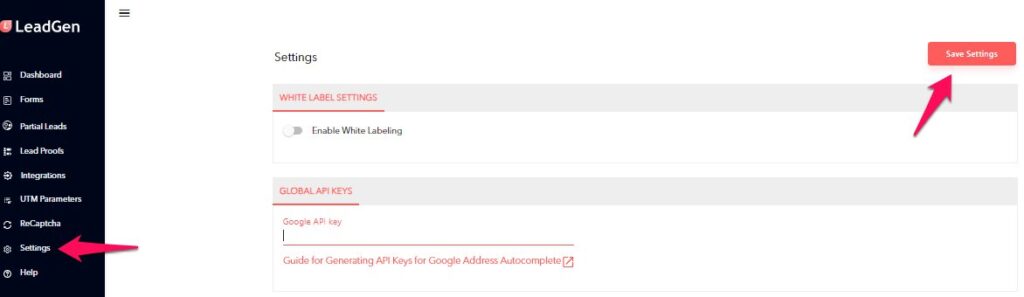 Go to Settings to add Google API Key