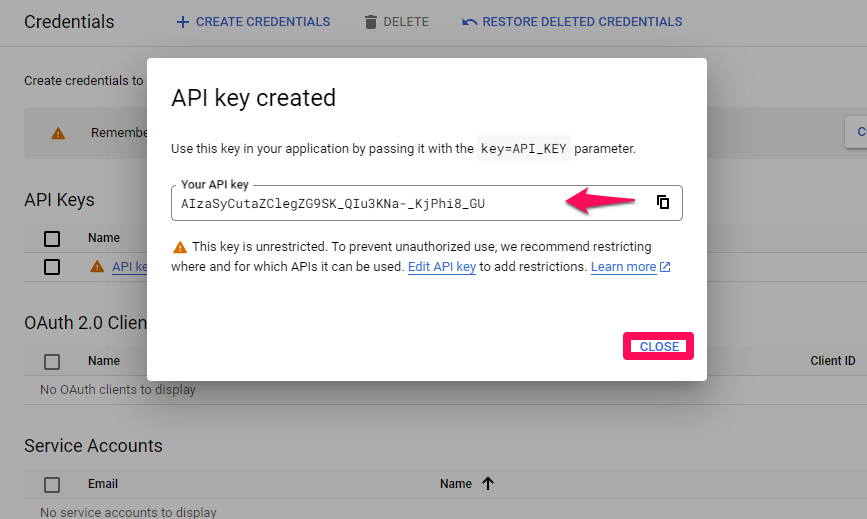 API key created