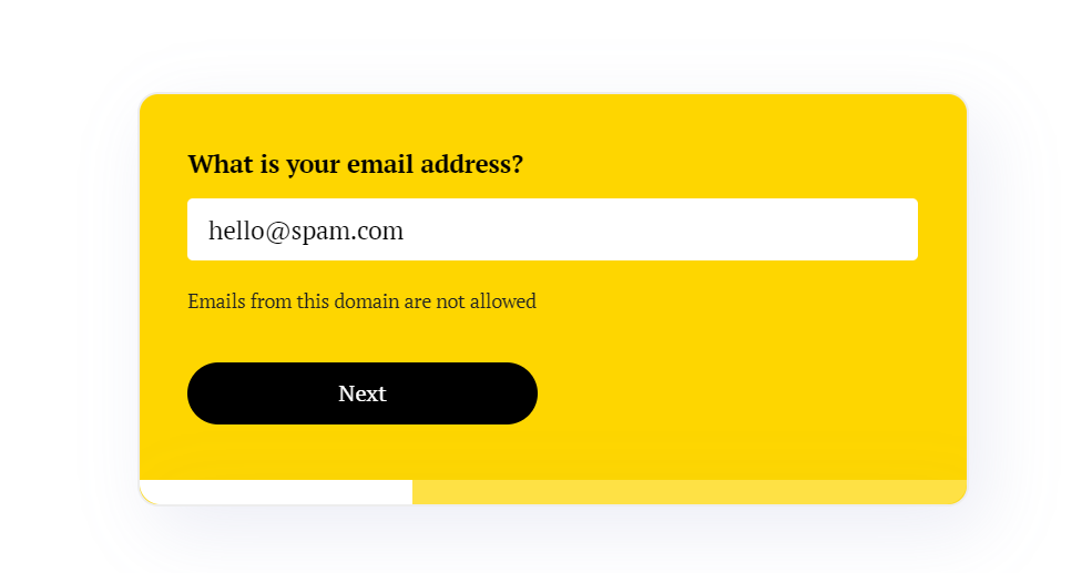 Form display of an error message