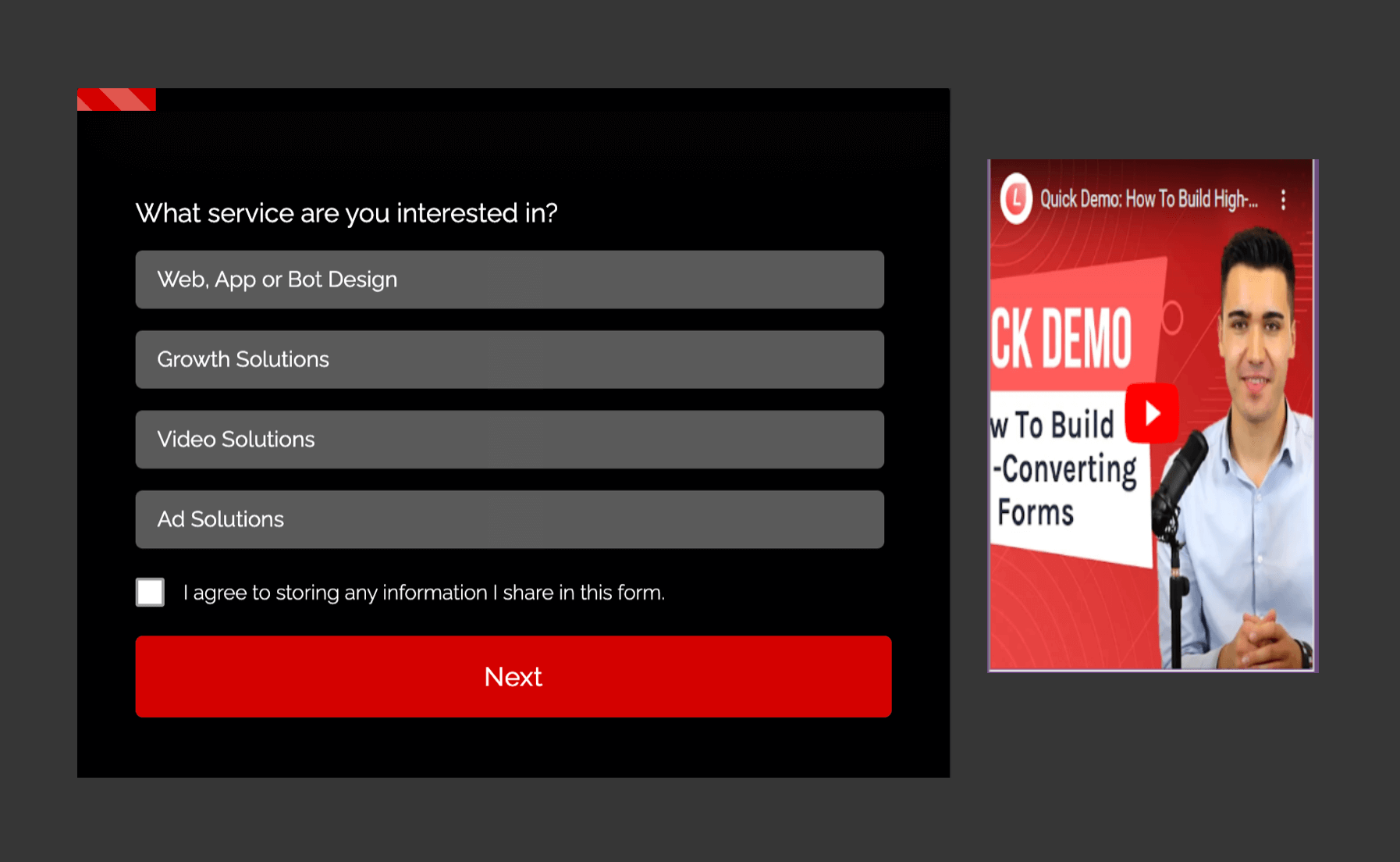 Embed form to the landing page