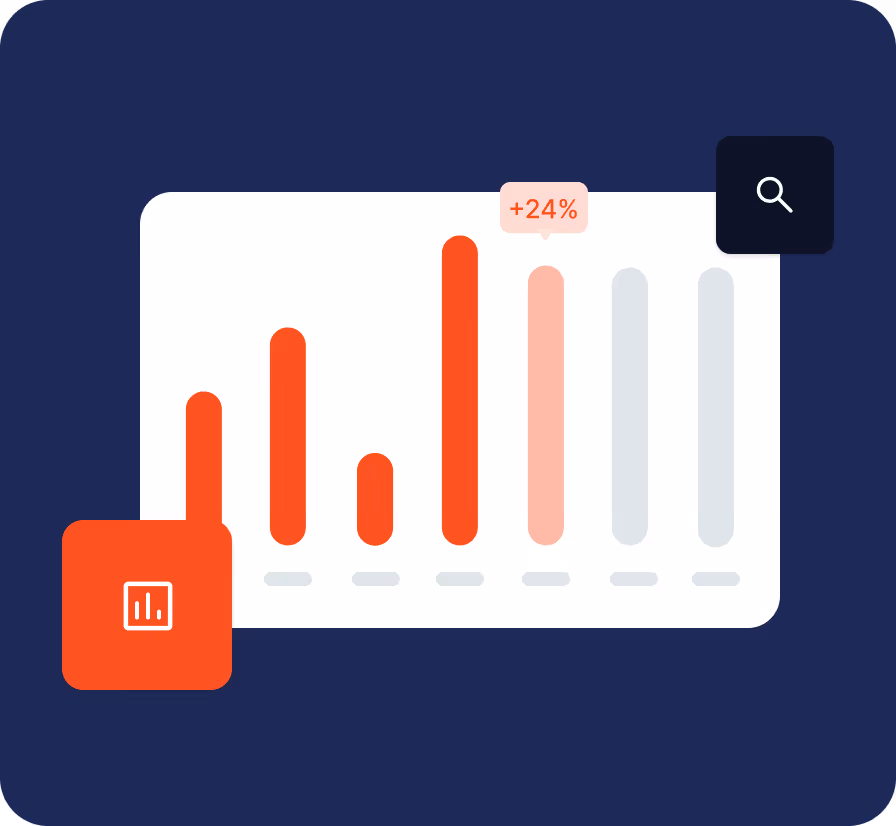 Graphique à barres avec des barres rouges de différentes hauteurs indiquant une augmentation de 24%.