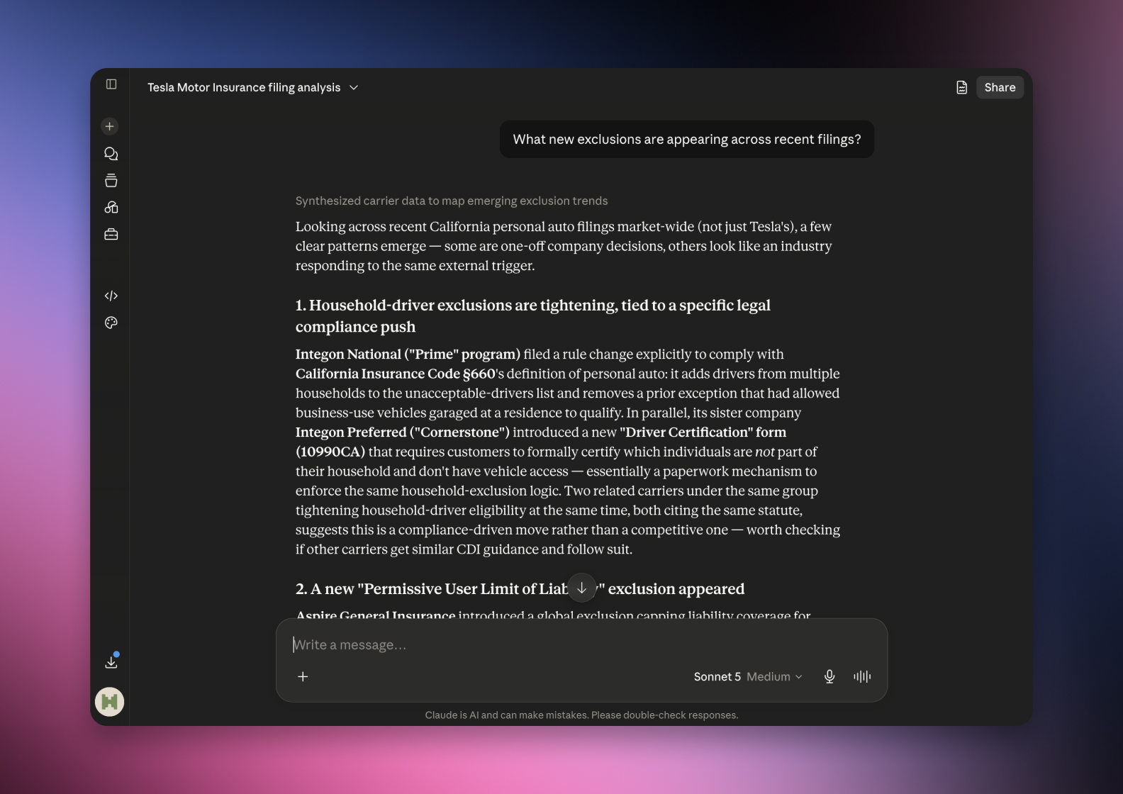 The serff.ai platform showing an extraction summary for a filing, with overview, viability and a list of extracted source files
