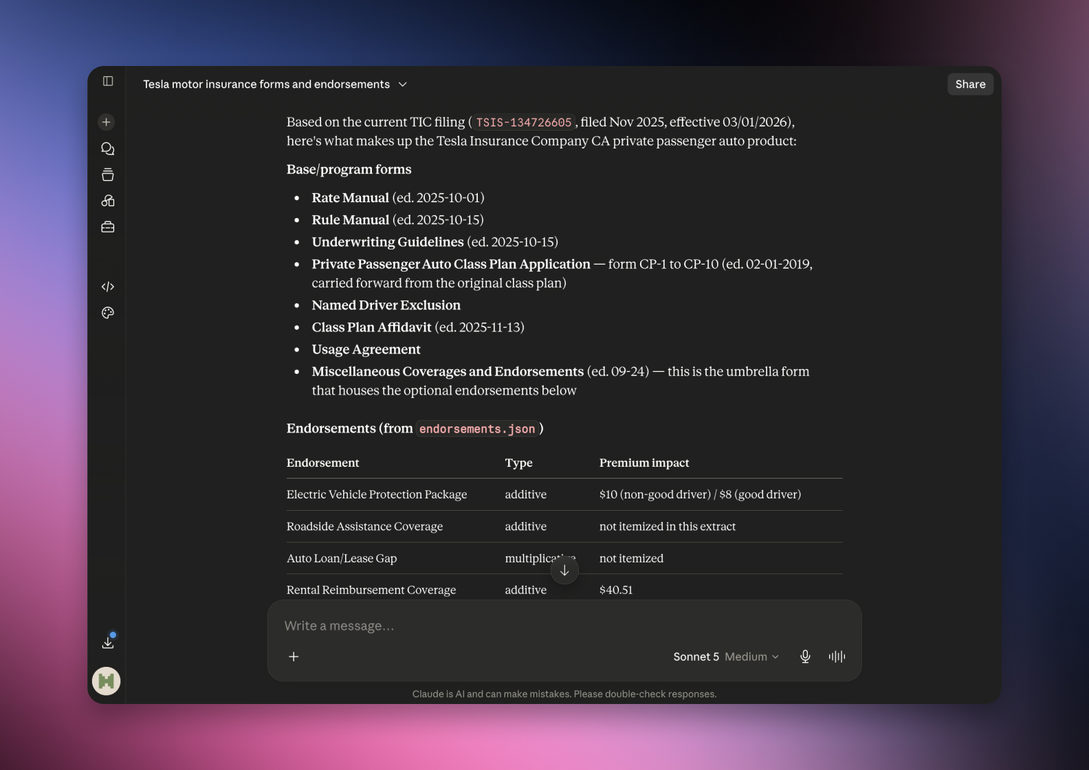 The serff.ai platform showing an extraction summary for a filing, with overview, viability and a list of extracted source files