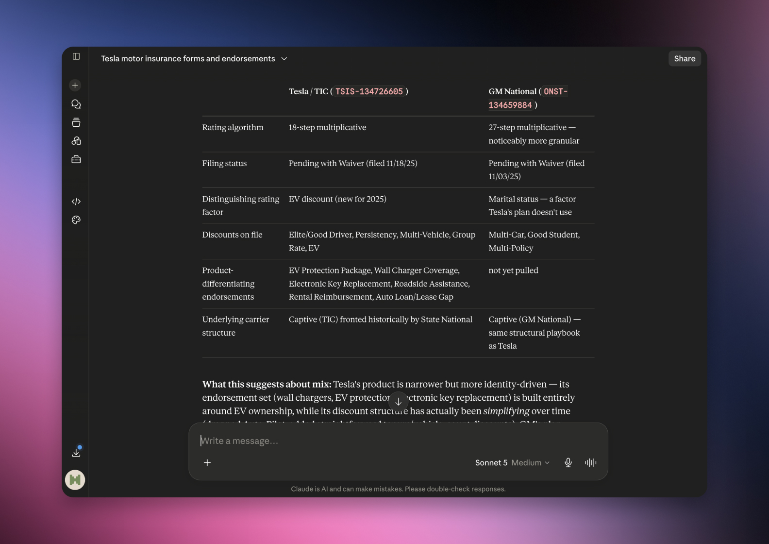 The serff.ai platform showing an extraction summary for a filing, with overview, viability and a list of extracted source files