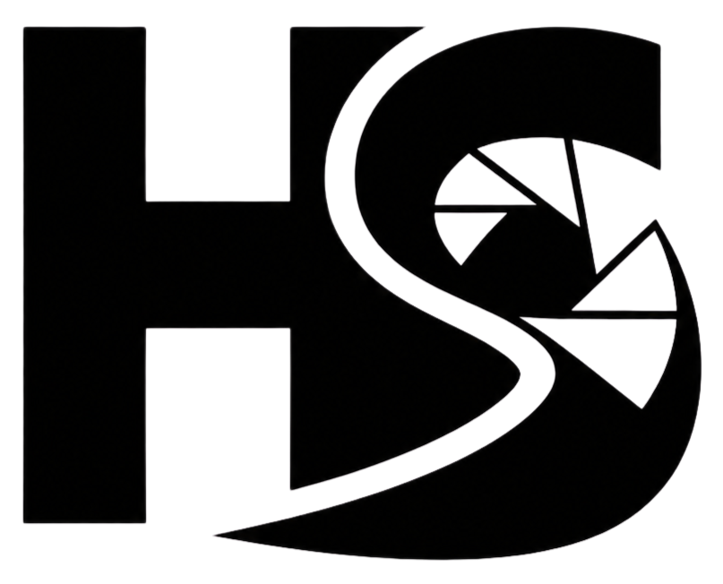 Logo with letters H and S combined; S contains five triangular shapes forming a circular pattern inside.