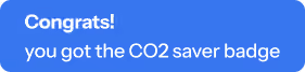 Blue rectangular badge with rounded corners and white text congratulating for earning the CO2 saver badge.