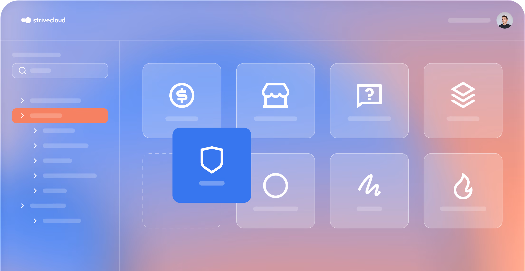 Simplified illustration with a blue square icon depicting a white shield symbol in the center, a red rounded rectangle with an arrow on the left, and two small profile pictures in the top corners on a white background.