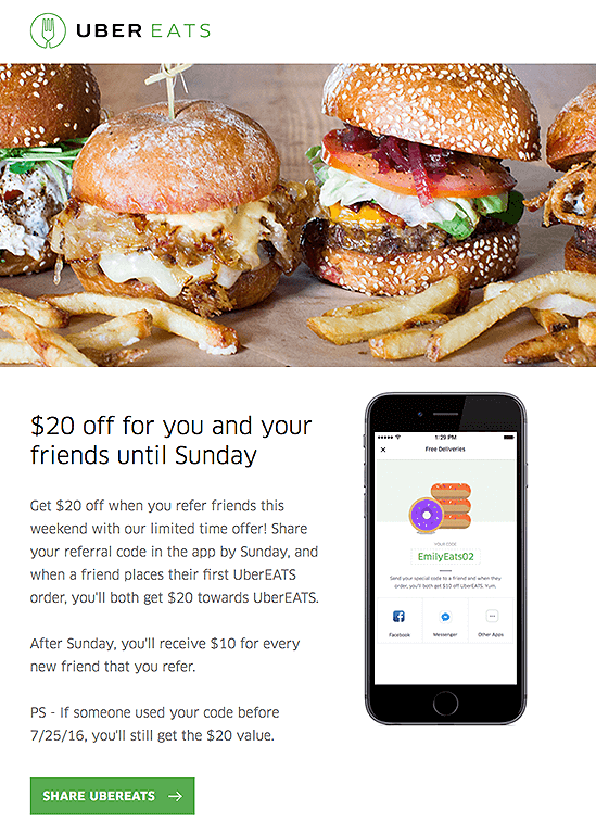 Uber Eats referral email 