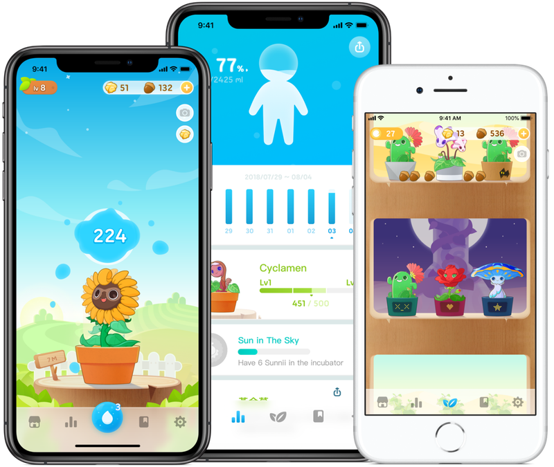 Plant Nanny app interface showing a virtual plant being watered.