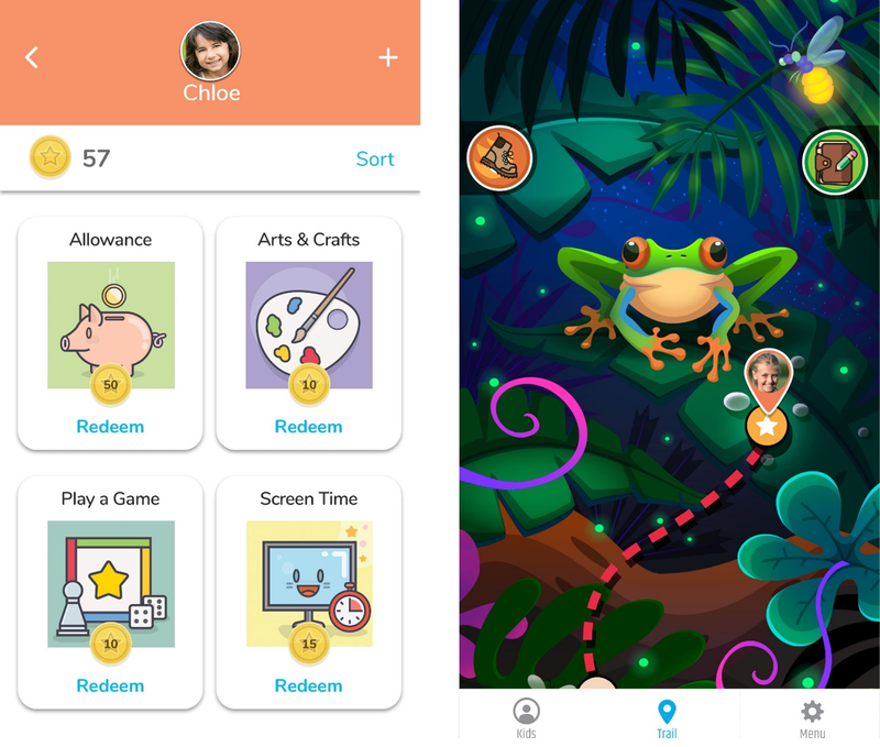 Vivofit jr app showing coins earned for completing chores.