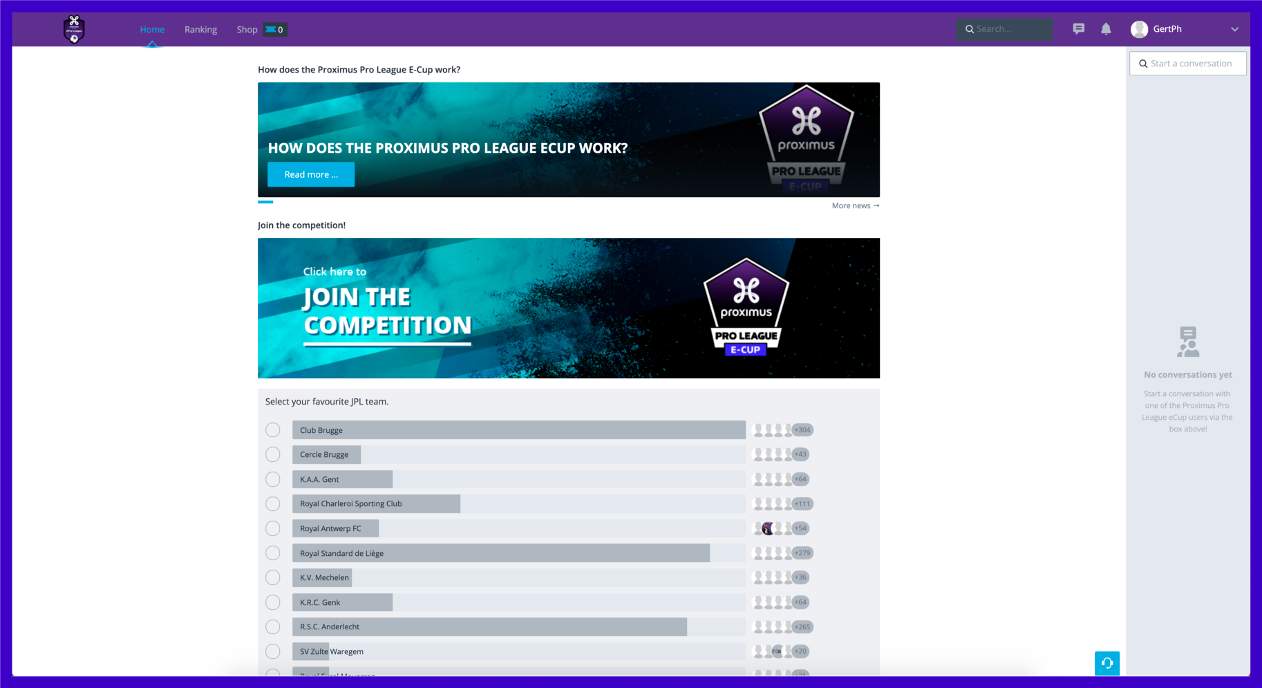Proximus & Belgian Pro-league tournament platform
