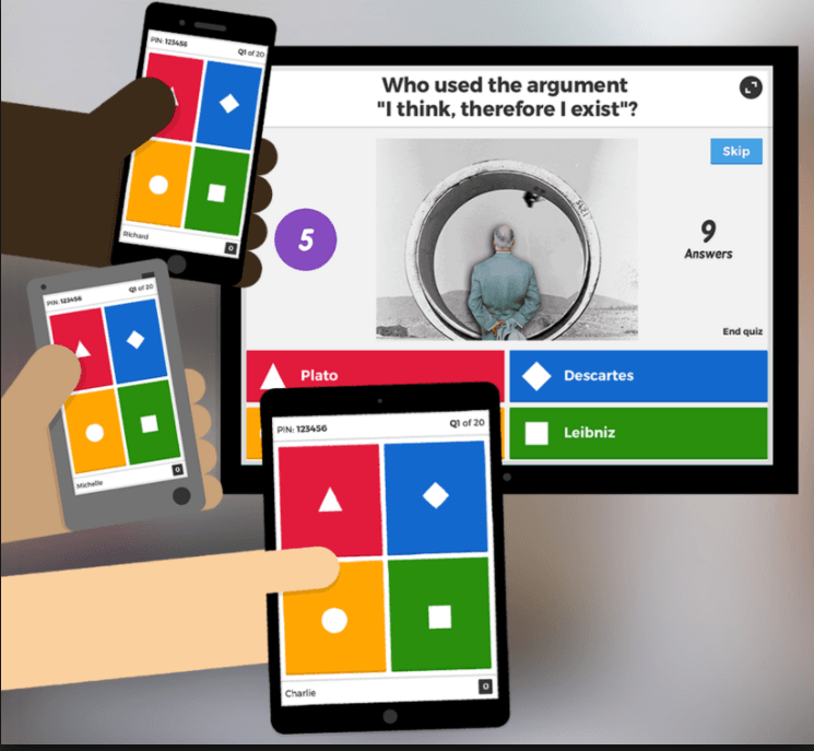Quizz on kahoot, hands of three players