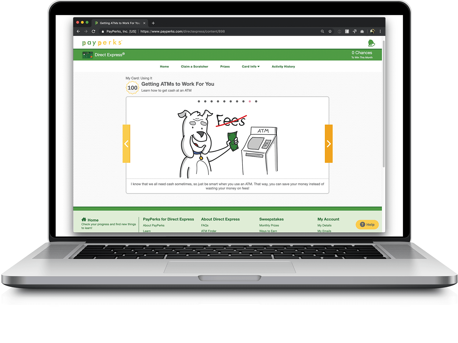 gamified financial tutorial from payperk, ATM usage