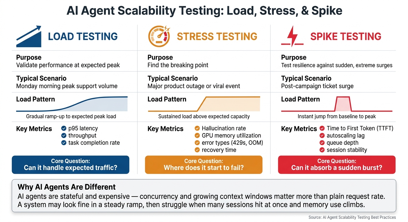 AI Agent Scalability Testing: Load vs. Stress vs. Spike Tests Explained