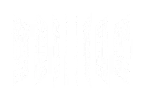 Seven vertical purple panels with white grid lines arranged in a perspective view on a dark purple background.