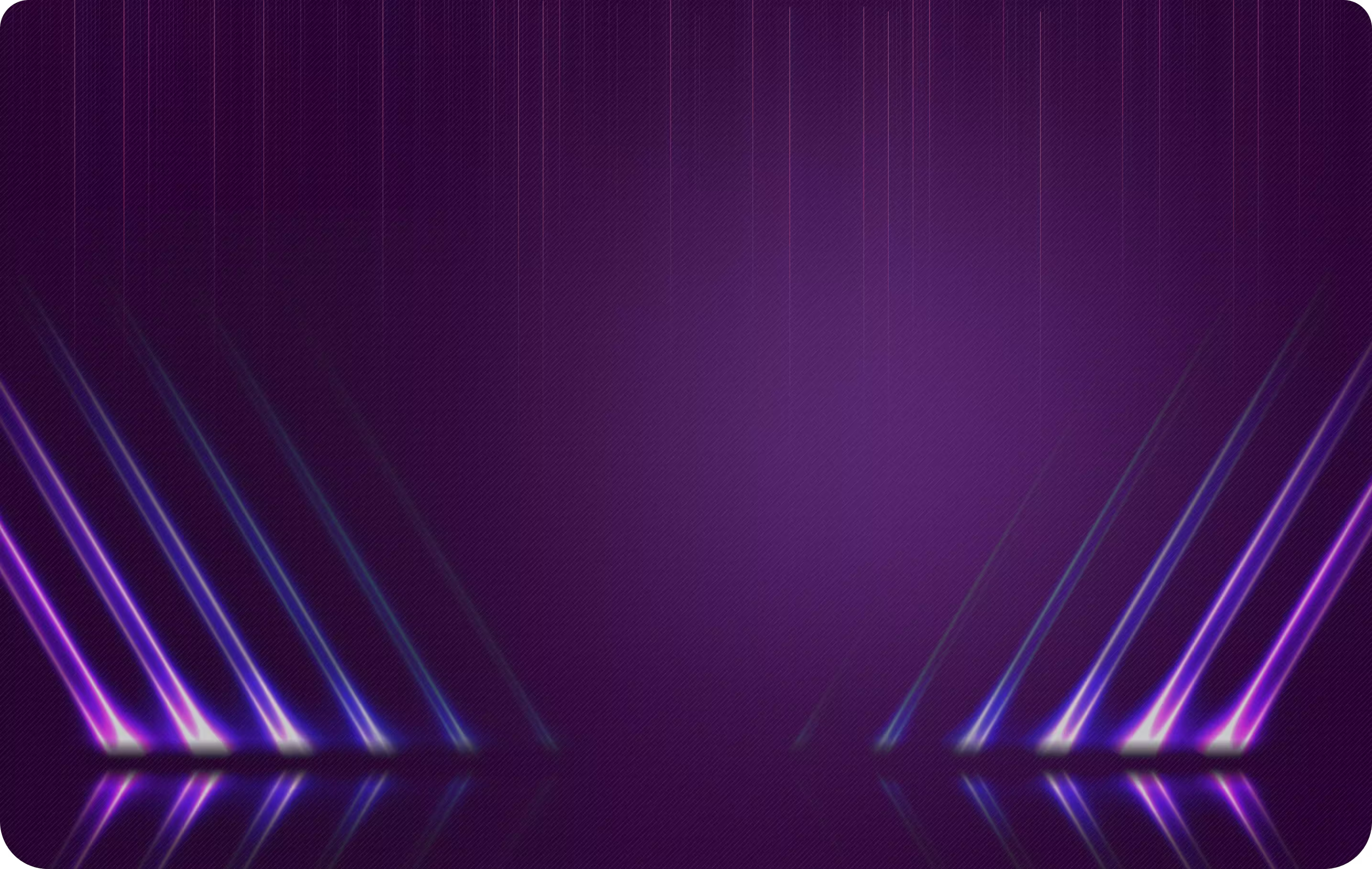 Abstract purple background with glowing diagonal light beams and subtle vertical lines.