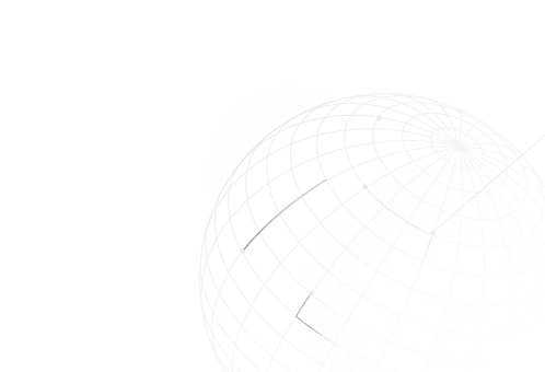 White wireframe globes of various sizes on a black background, with smaller solid white circles overlapping.