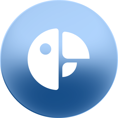 Blue circular icon with a stylized white fish facing right inside.